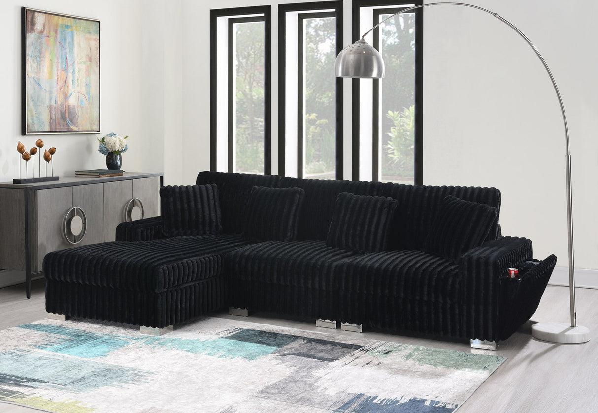 Bale Ribbed Velvet Sectional Sofa in Cream White with Chrome Base