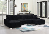 Hilton Ribbed Velvet L-Shape Sectional Sofa in Brown front view