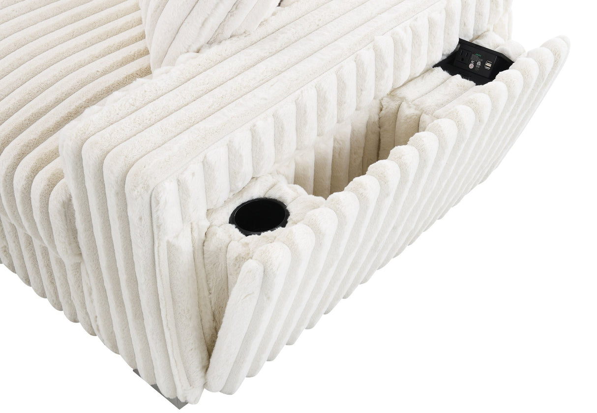 Detailed shot of high-density foam cushions on ribbed velvet sofa