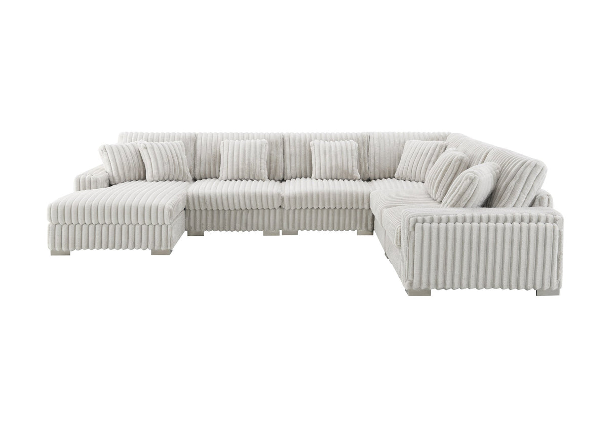 Ribbed velvet upholstery detail on a modern brown sectional