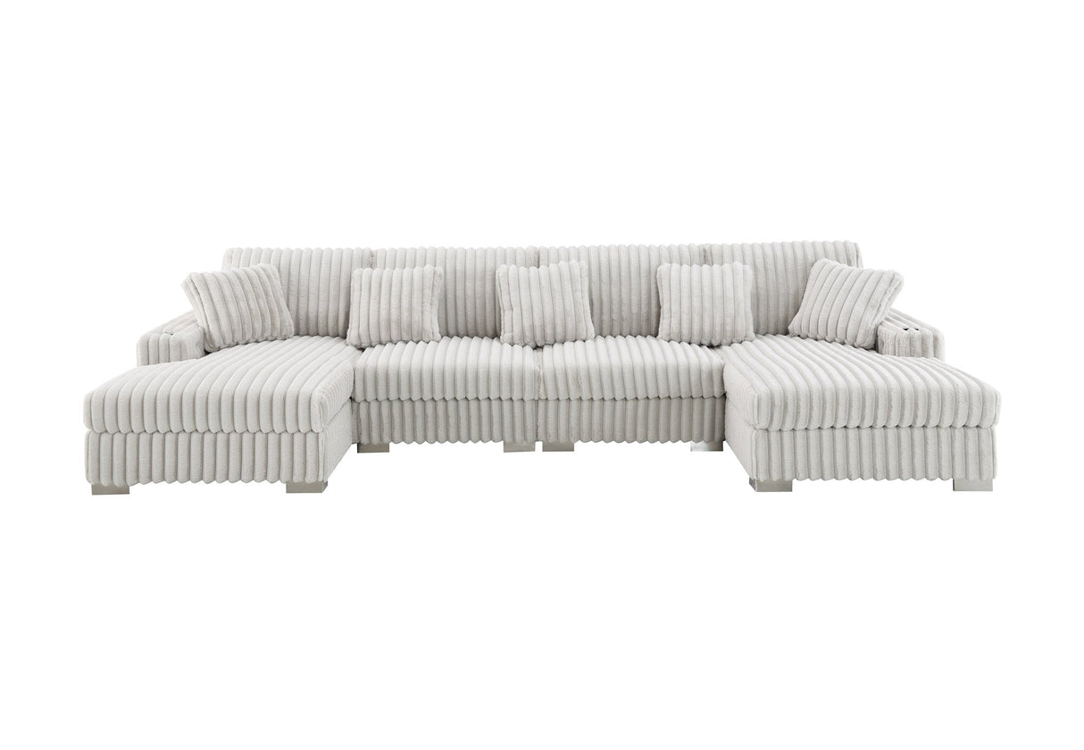 Plush brown sectional with vertical ribbing pattern