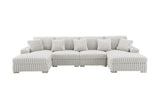 Plush brown sectional with vertical ribbing pattern