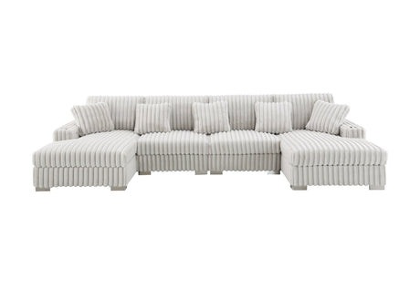 Plush brown sectional with vertical ribbing pattern