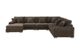Full living room setup featuring a large brown U-shaped sofa