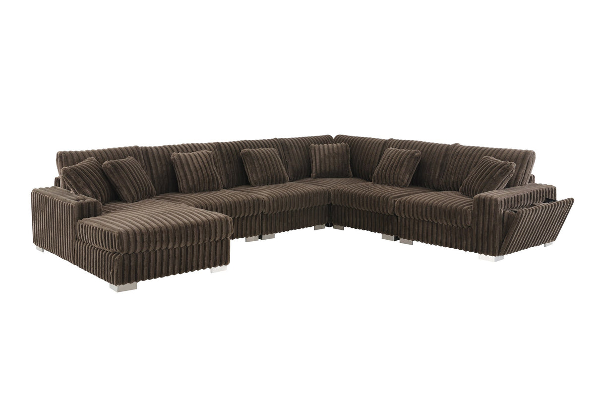 Comfortable deep seating area on a ribbed velvet sectional