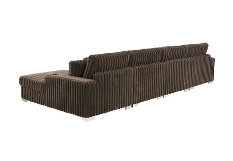 Hilton collection brown velvet sectional in a neutral room