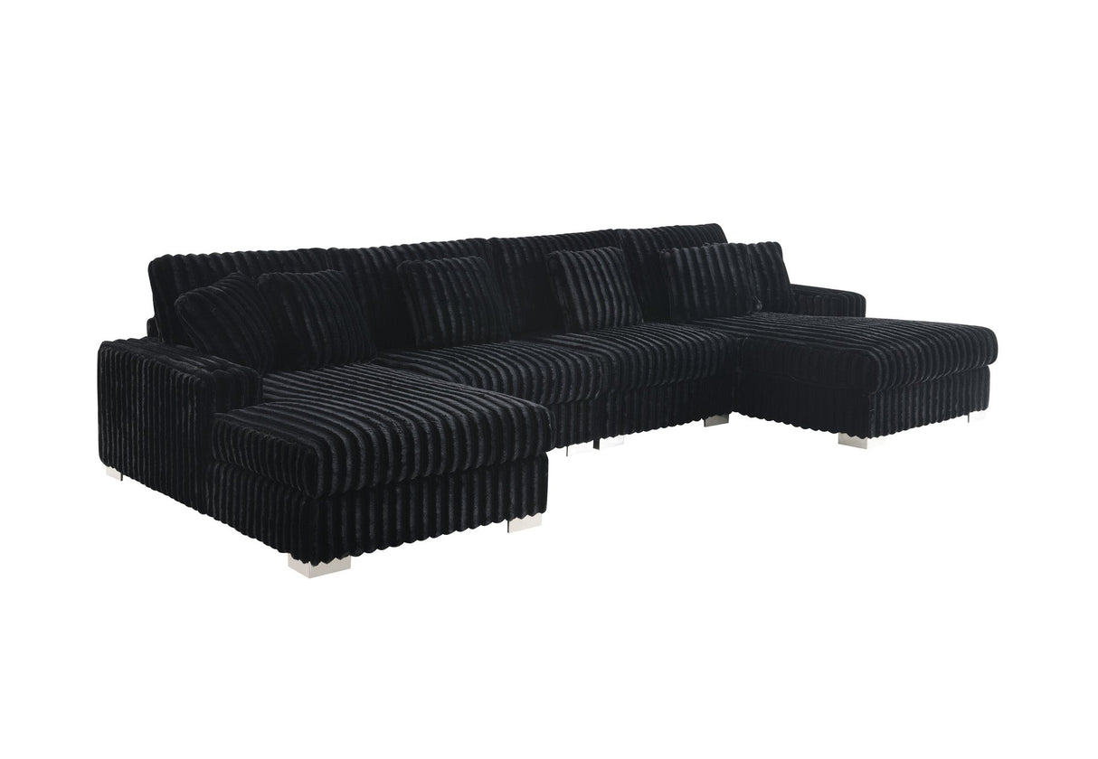 Contemporary brown velvet sectional with extended chaise lounge