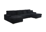 Contemporary brown velvet sectional with extended chaise lounge