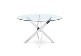 Minimalist Emilia Dining Table with a sleek metal pedestal base in a gold finish, ideal for compact dining areas.