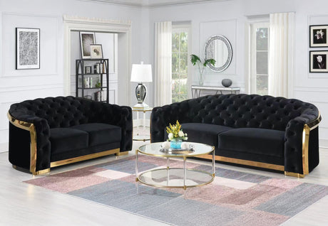 Bronx II contemporary sofa and matching loveseat upholstered in neutral performance fabric.