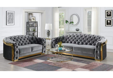 Front view of the FOAK Bronx II sofa showing three-cushion design and tapered wooden legs.