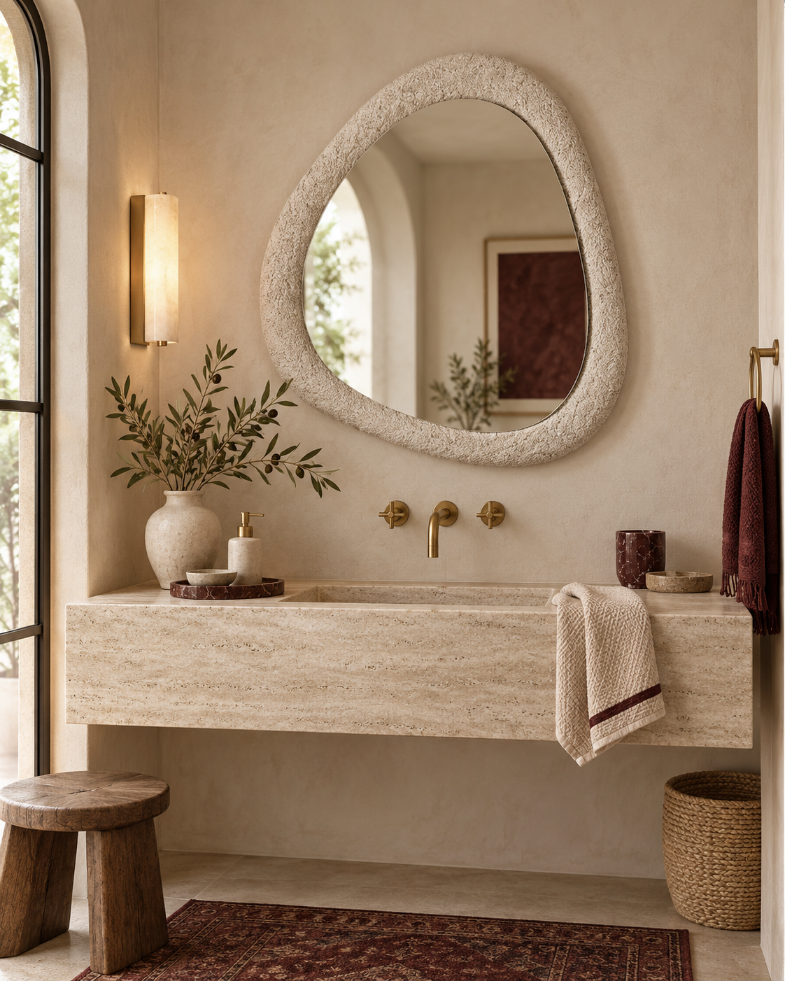 Klaryss Woven Neutral Floral Jacquard Wall Mirror - Organic Modern & Sculptural Decor