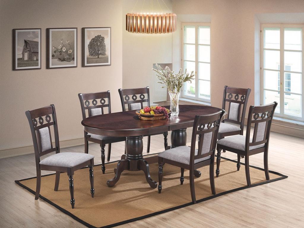 Lakewood 7 Piece Traditional Cherry Dining Set with Pedestal Table and 6 Padded Chairs