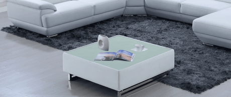 430 Square Leather Coffee Table with Glass Top