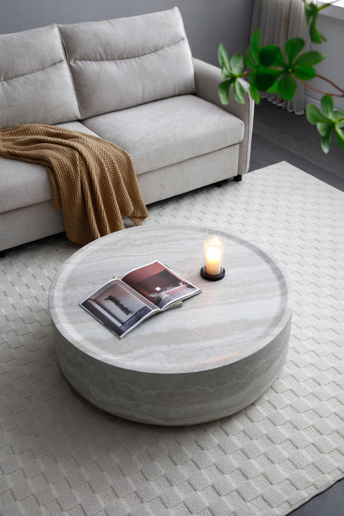 6155 Round Drum Coffee Table - Stone-Grain Fiberglass with Matte Coating in Sand or Black
