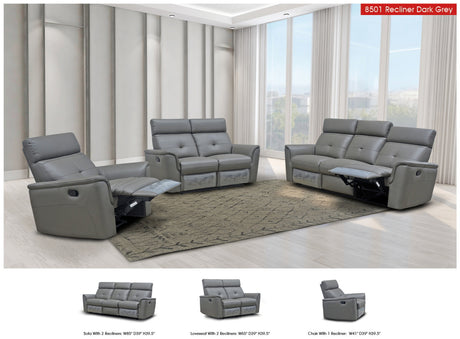 8501 Italian Leather Reclining Sofa, Loveseat & Chair