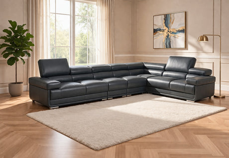 2119 Modular Leather Sectional with Adjustable Headrests