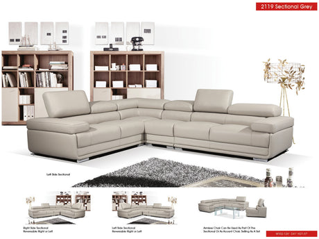 2119 Modular Leather Sectional with Adjustable Headrests