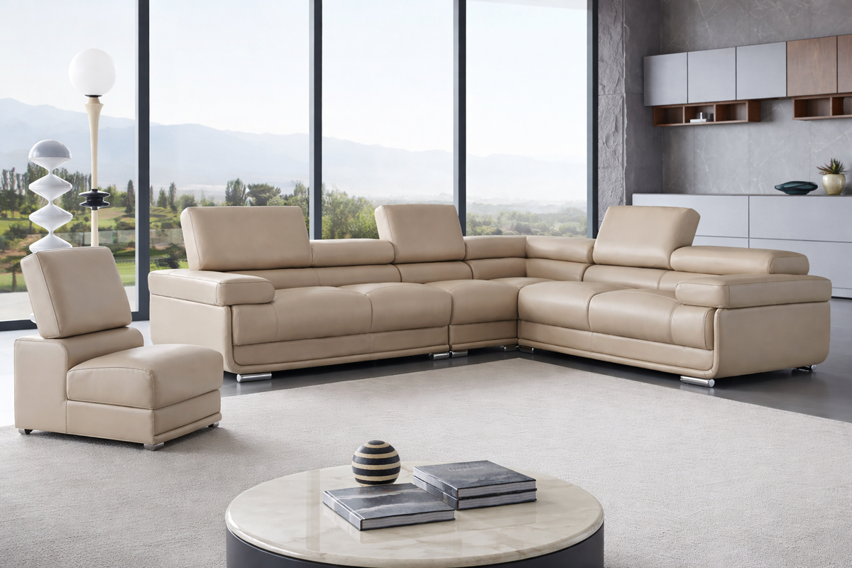 2119 Modular Leather Sectional with Adjustable Headrests