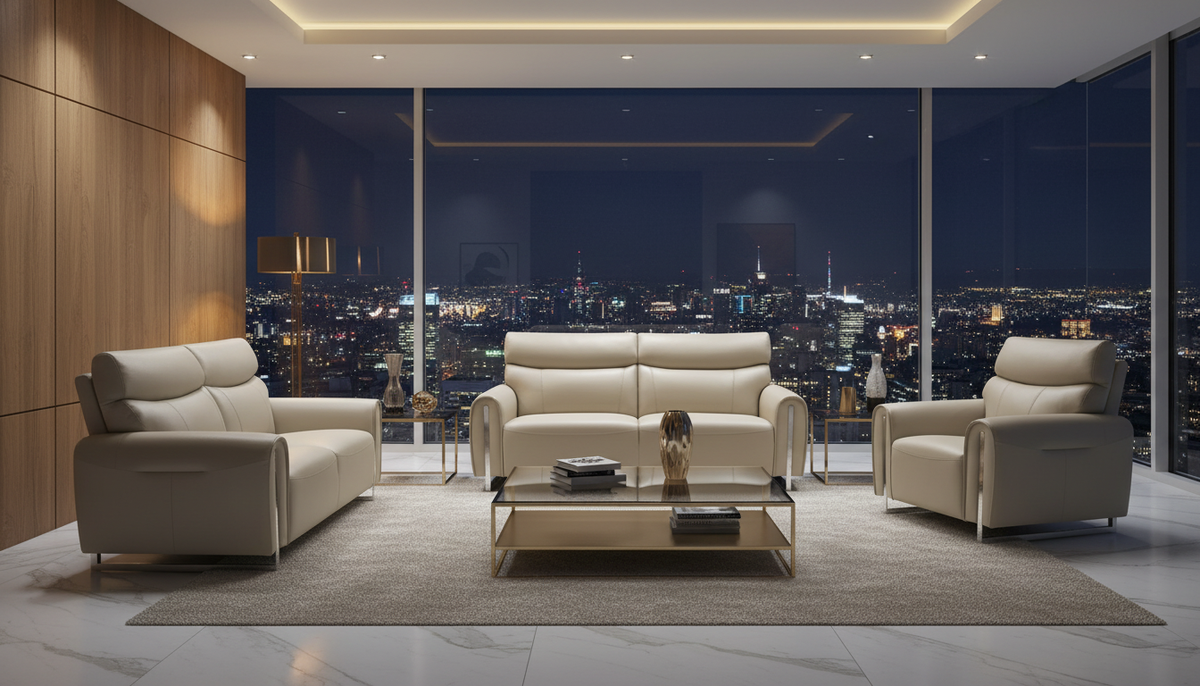 6053 Modern Leather Sofa, Loveseat & Chair