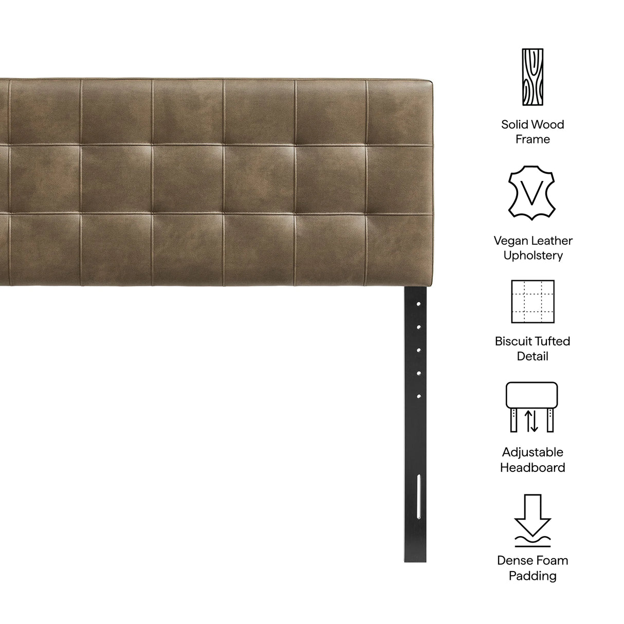 Lily Tufted Vegan Leather Headboard - Adjustable Height Upholstered Bed Back - Twin Full Queen King