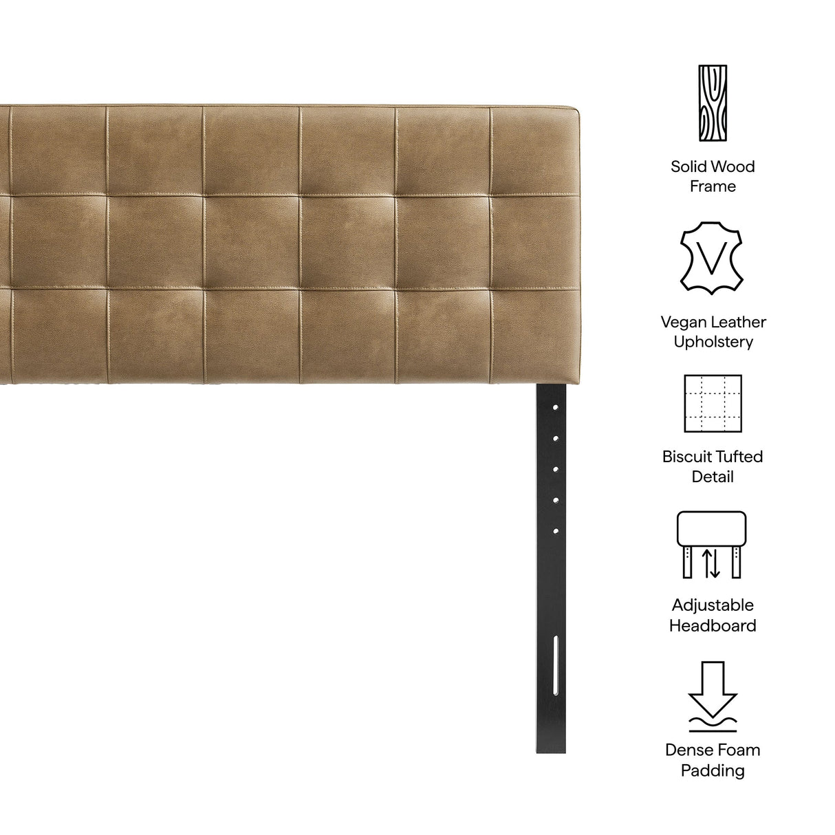 Lily Tufted Vegan Leather Headboard - Adjustable Height Upholstered Bed Back - Twin Full Queen King