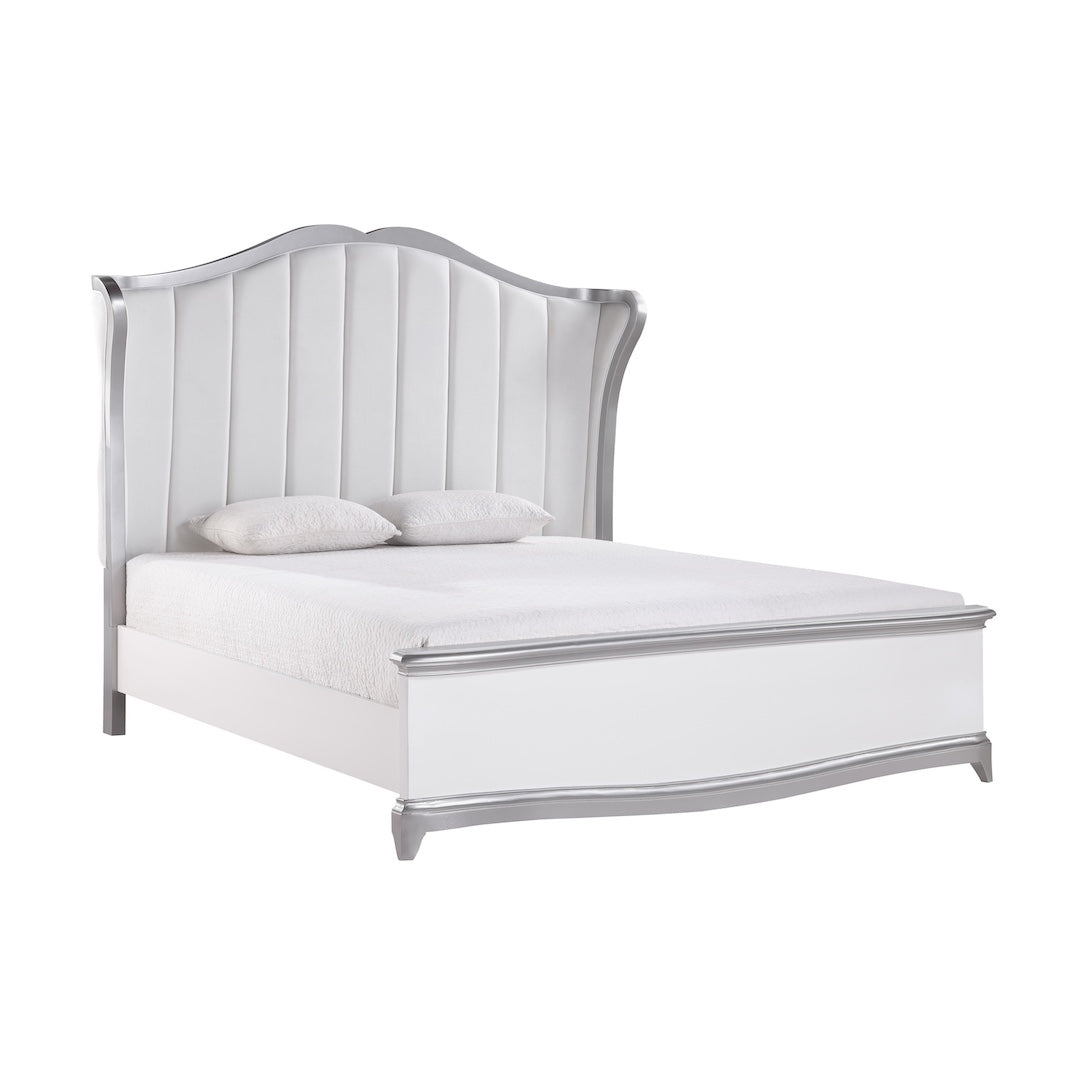 Modern White and Silver Tufted Contemporary Nina Bedroom Set