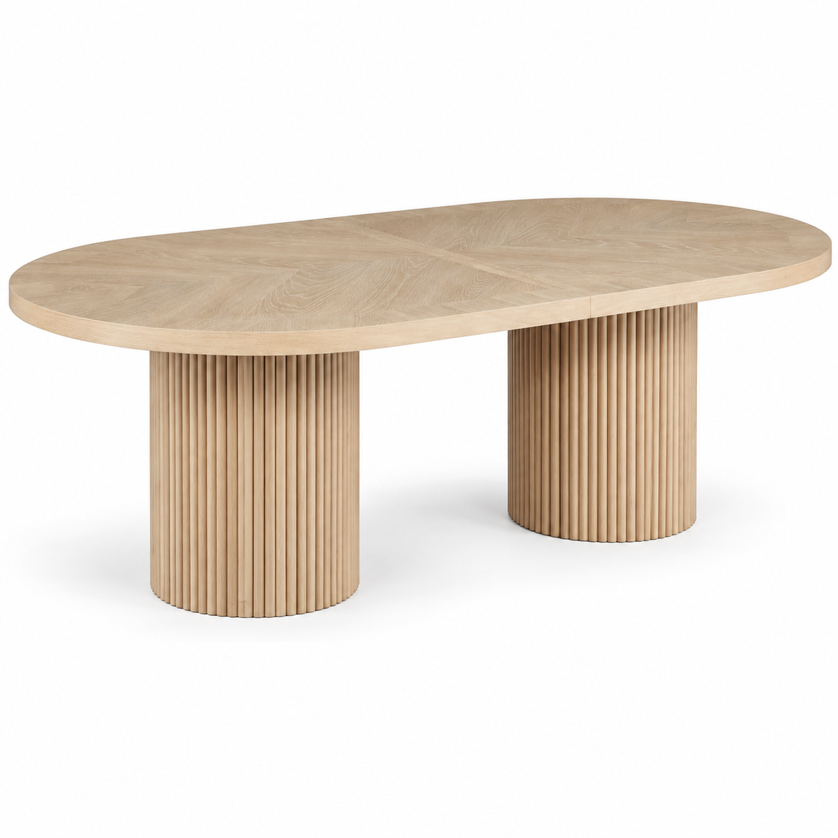 Extendable Oval Dining Table & Boucle Chairs, 5-Piece Dining Set Mid-Century Modern Double Pedestal