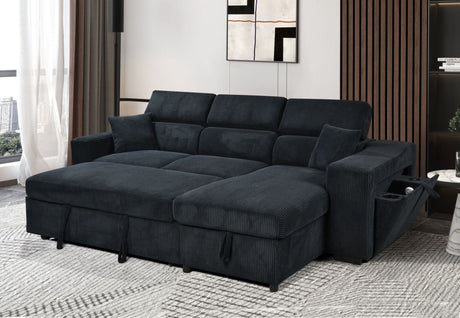 Side profile of the chaise lounge component on the velvet sectional