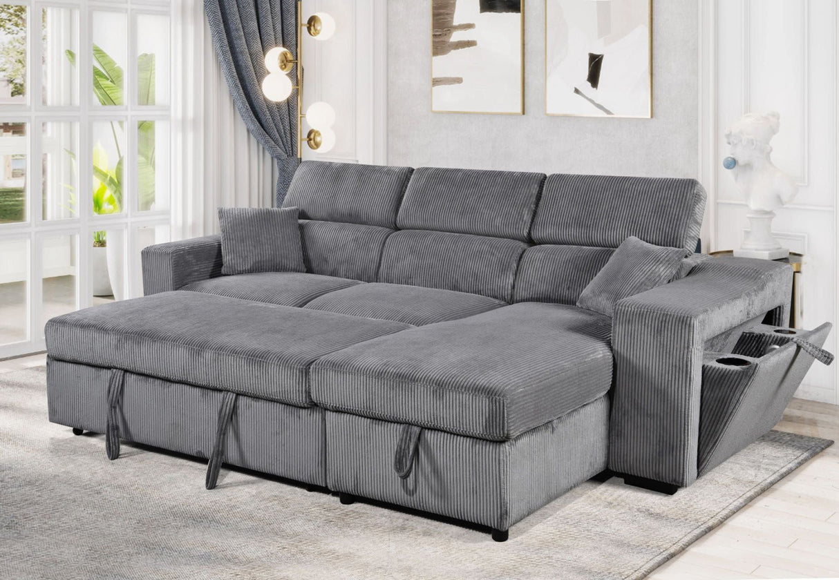 Front view of contemporary modular velvet sectional for living room