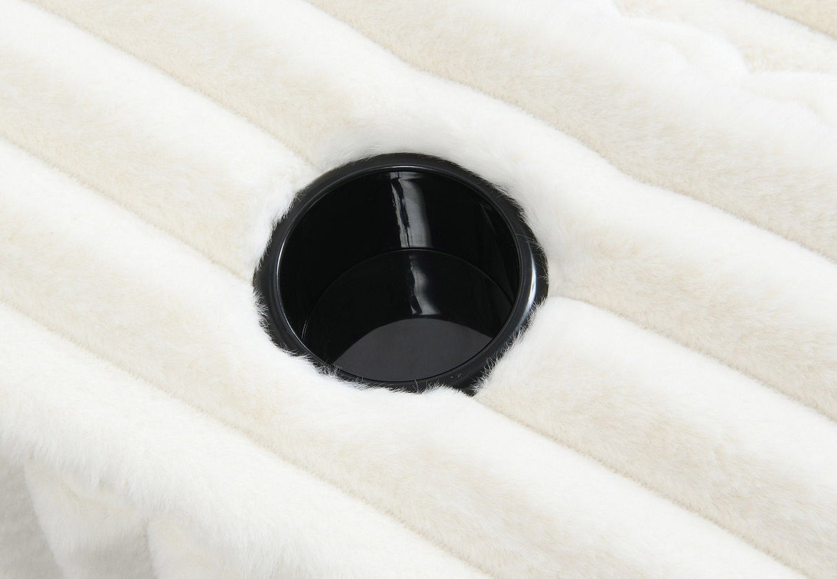 Side profile of the Luna Ribbed White Oversized Chaise Lounge Chair showing deep seating design.