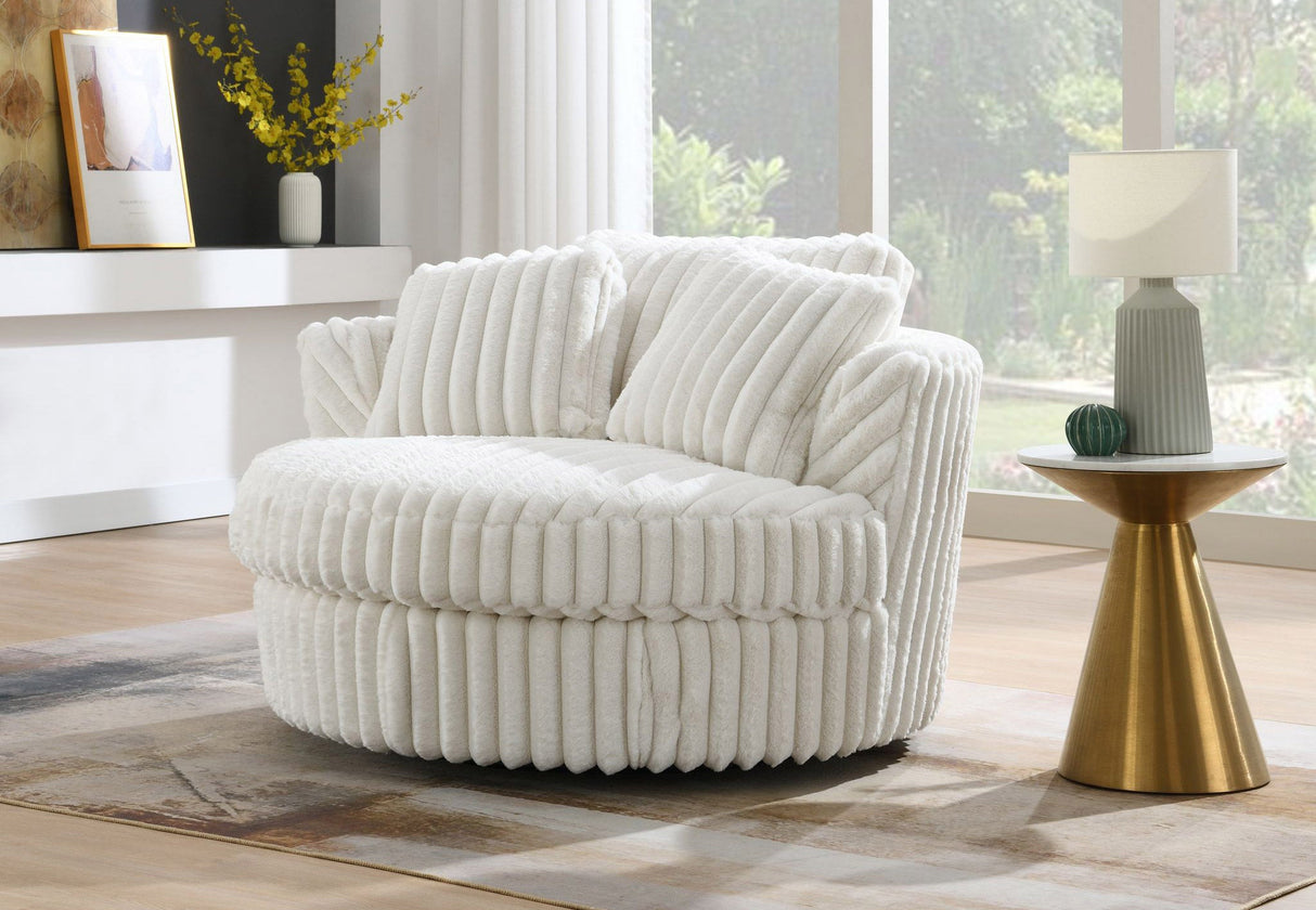 Close-up detail of the vertical ribbed velvet upholstery and high-density foam cushioning.