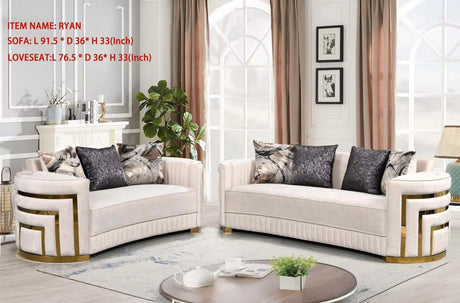 FOAK Ryan matching velvet loveseat with plush cushions and contemporary gold metal detailing