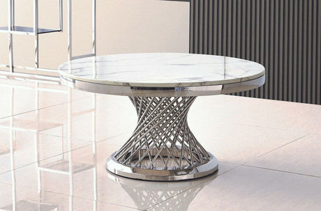 Close-up of the genuine white marble tabletop showing natural mineral patterns and polished surface.