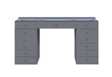Front view of Eva Vanity Desk with illuminated LED mirror and storage drawers