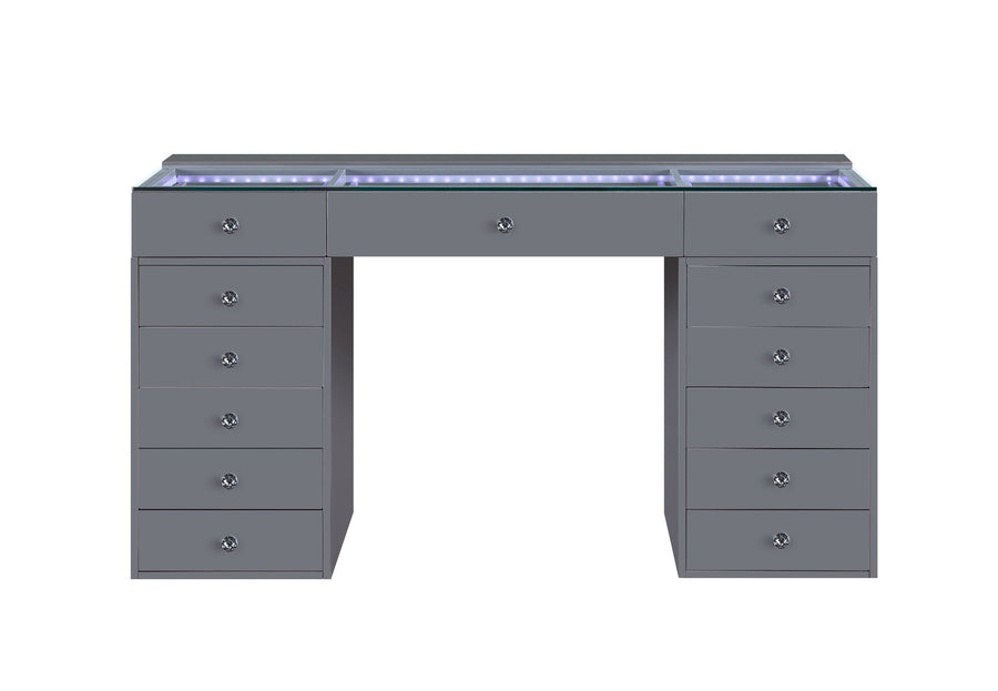 Eva Vanity Desk with Tempered Glass Top & LED Mirror - Modern Glam Beauty Station
