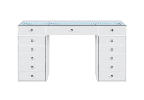 Side profile of the Eva Vanity showing drawer depth and sleek construction