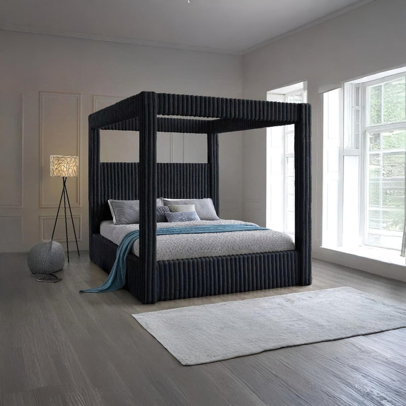 Serenity Edge Queen & King Canopy Bed Ribbed Upholstered Modern Frame