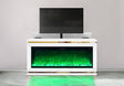 Glen contemporary curved media console with integrated electric fireplace matte finish.