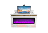 Full perspective of the contemporary Glen fireplace console in a modern living room setting.
