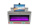 FOAK Glen media console showing the TV insert area and curved contemporary frame.