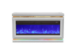 Detail of the integrated Bluetooth speaker panel on the modern FOAK fireplace unit.