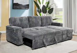 Detail view of the vertical ribbed channeling on the white sofa