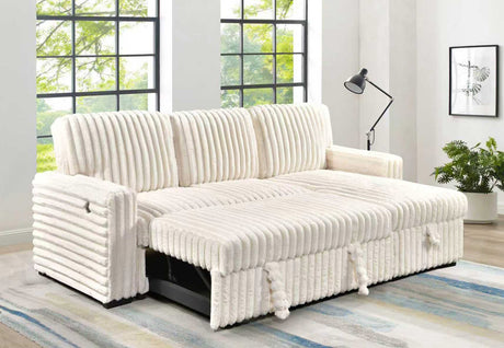 Close-up of the plush white textured fabric on the Queens sectional