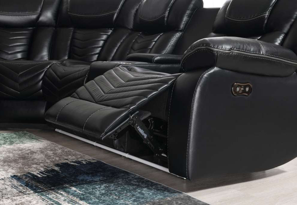 Side profile of reclining mechanism on leather sofa