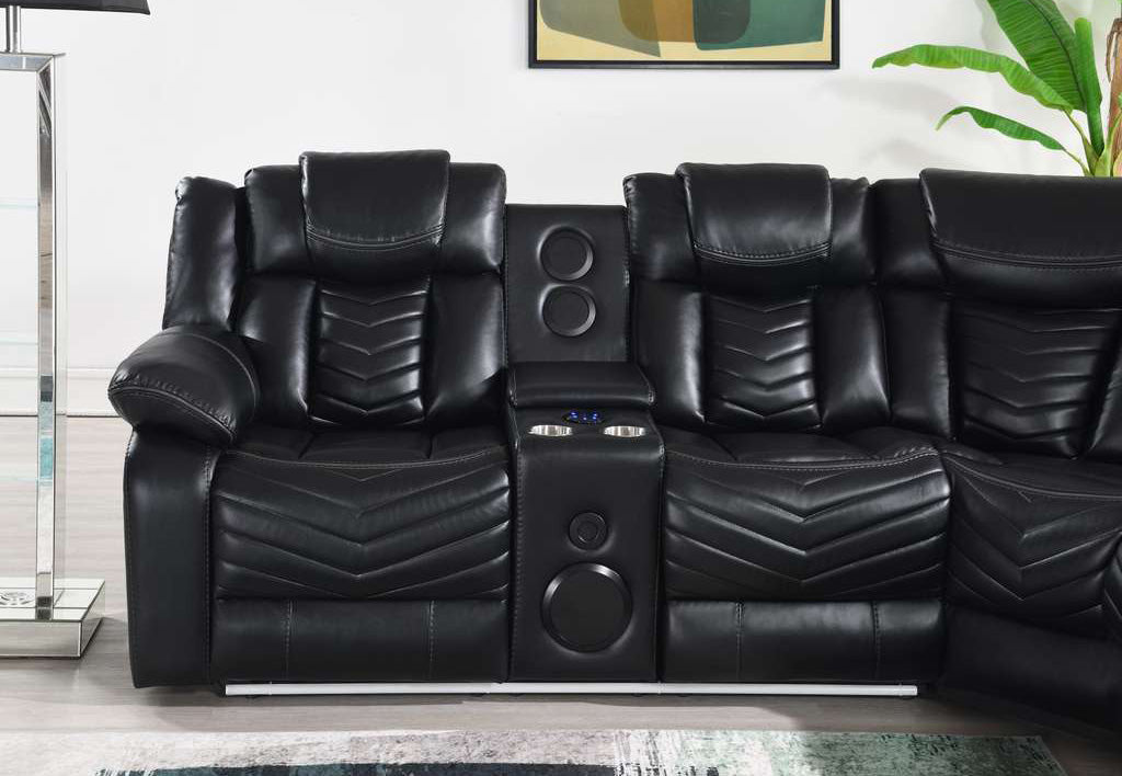 Full view of reclining sectional in a contemporary living room