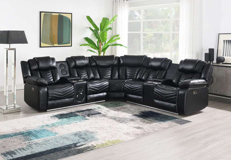 Durable black leather finish on Ruiz sectional set