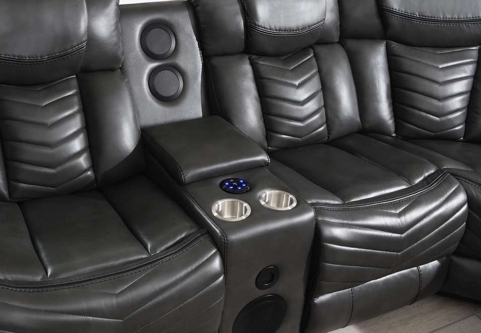 Ruiz black leather upholstery close-up