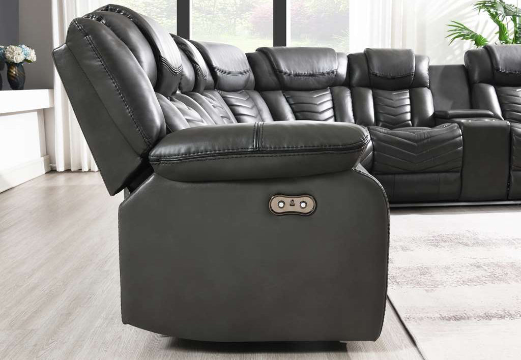Modern black seating with atmospheric blue lighting