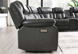 Modern black seating with atmospheric blue lighting